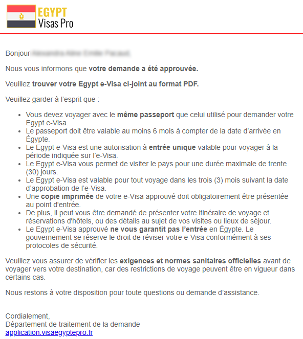 visa Égypte email approuvé visa Égypte email approuvé